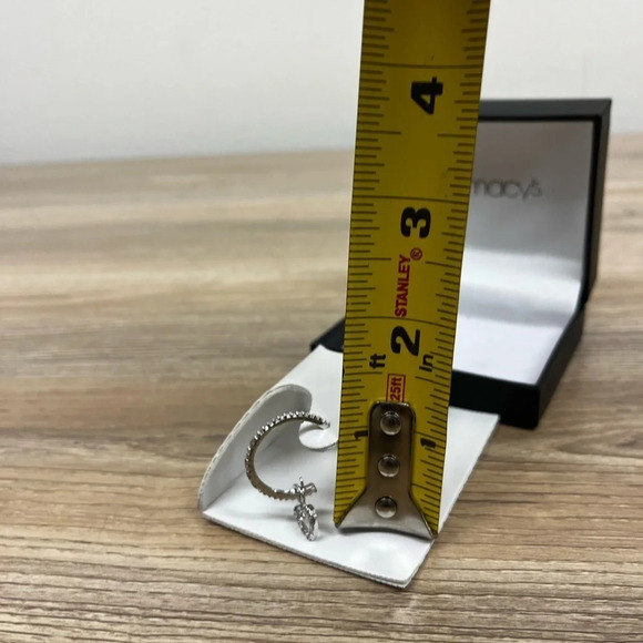 Sterling Silver and Diamond Hoop Earrings w/ Floating Hearts - Picture 8 of 8